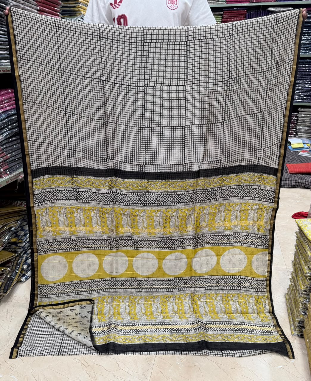 Artisan Border Bagru Handblock Print Chanderi Silk Saree
