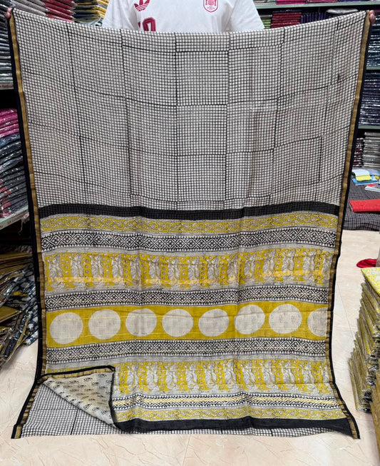 Artisan Border Bagru Handblock Print Chanderi Silk Saree