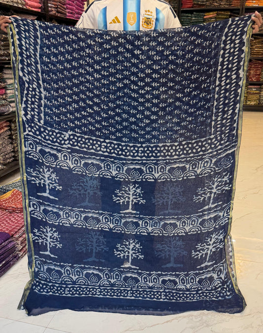 Indigo Dabu Print Pure Chiffon Saree