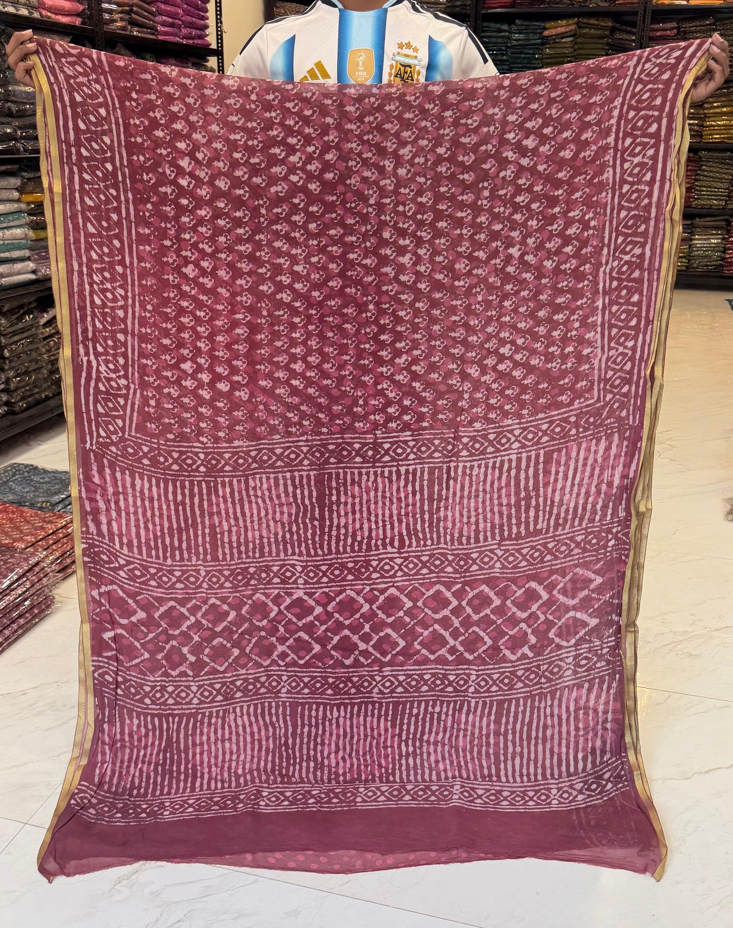 Handmade Dabu Print Chiffon Saree