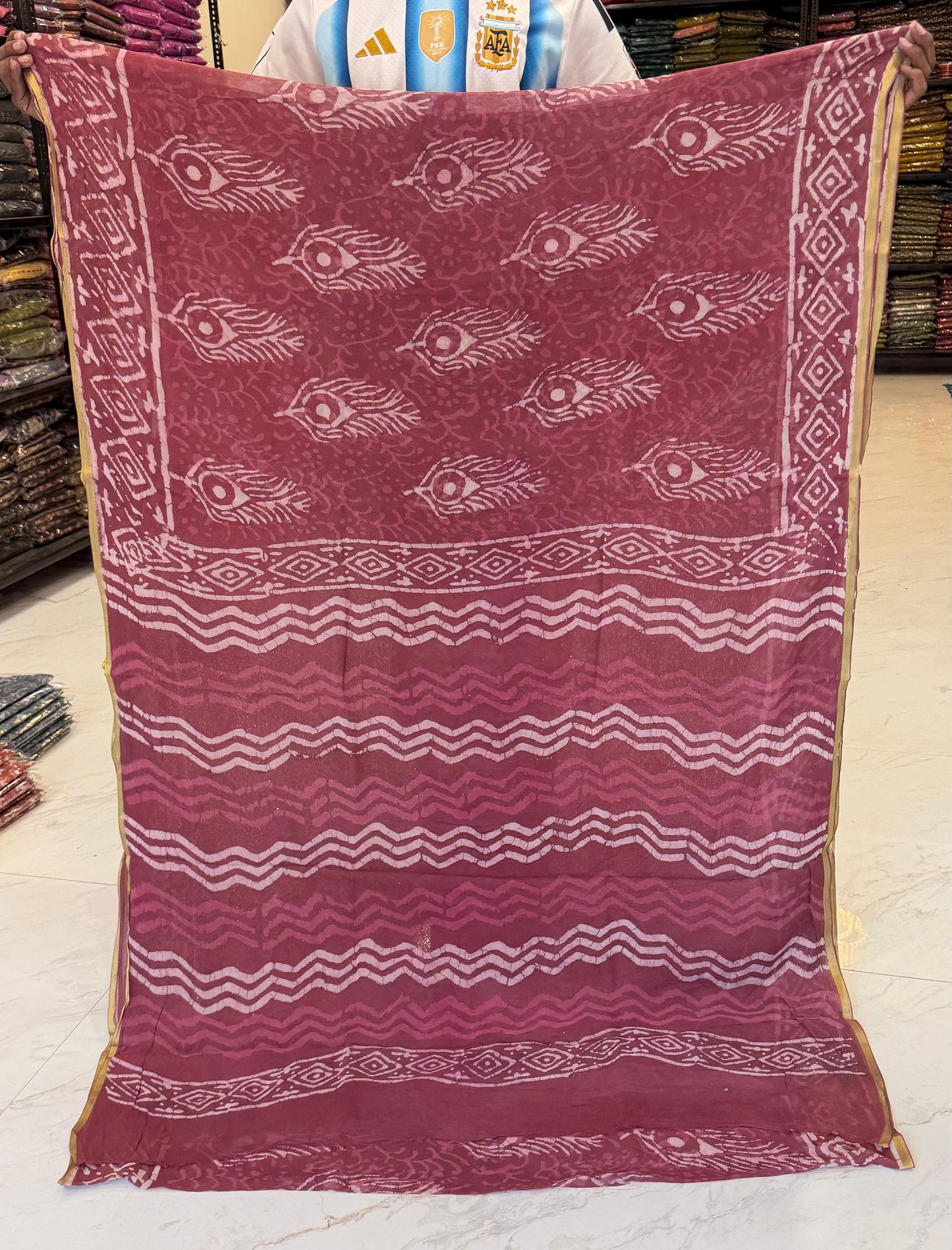 Dusty Rose Dabu Pure Chiffon Saree
