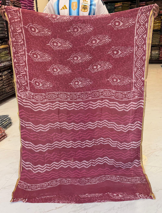 Dusty Rose Dabu Pure Chiffon Saree