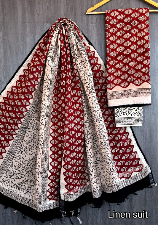 Pure Linen Cotton Suit Bagru Handblock Print Heritage Floral