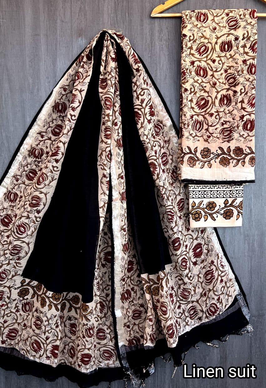 Pure Linen Cotton Suit Bagru Artisan Floral Design