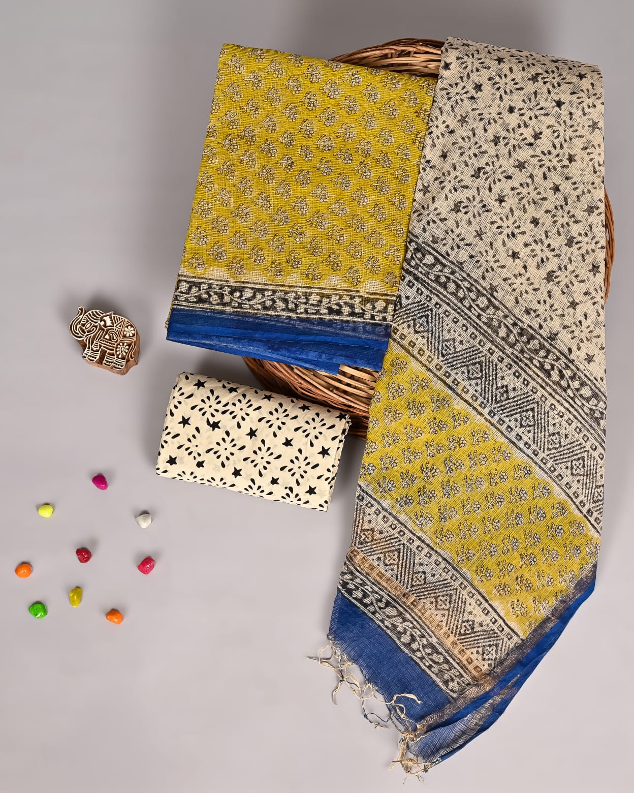 Pure Kota Doria Suit Traditional Bagru Buti Design