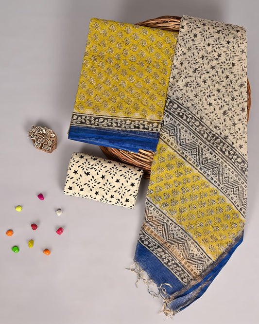 Pure Kota Doria Suit Traditional Bagru Buti Design