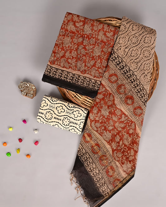 Pure Kota Doria Suit Bagru Handblock Print Heritage Floral