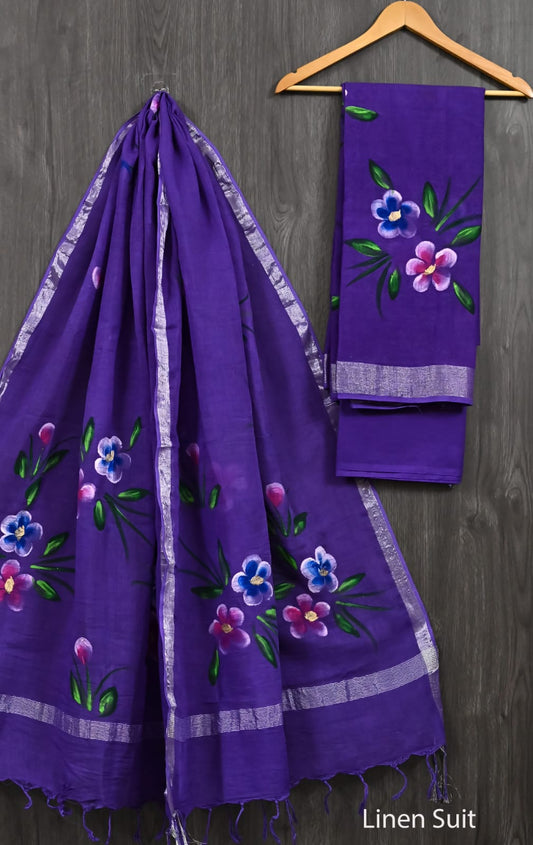 Hand Painted Pure Linen Cotton Suit Artistic Floral
