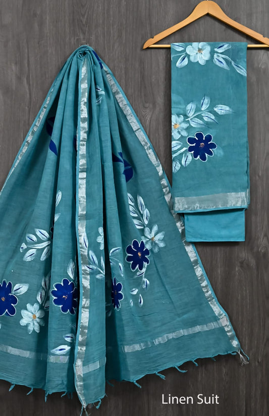 Hand Painted Linen Cotton Suit Artisan Blossom Pattern