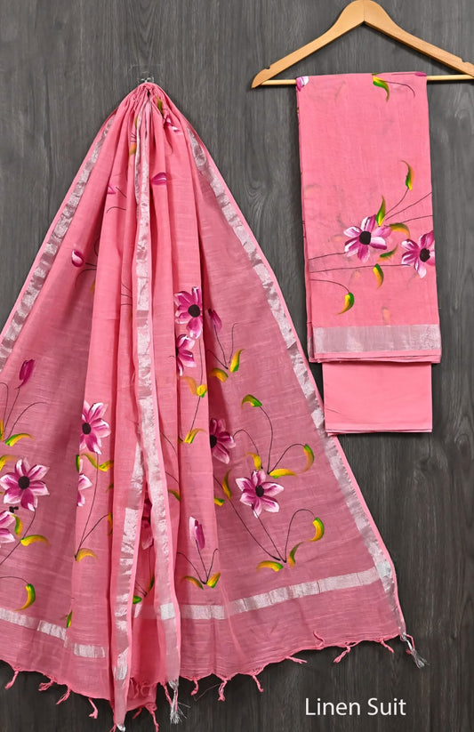 Hand Painted Pure Linen Cotton Suit Heritage Floral Art