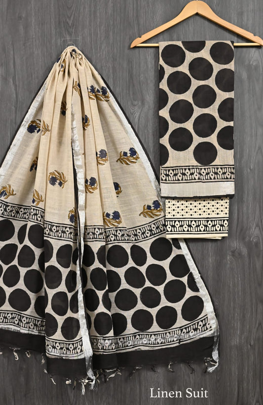 Pure Linen Cotton Suit Bagru Handblock Print Botanical Bloom