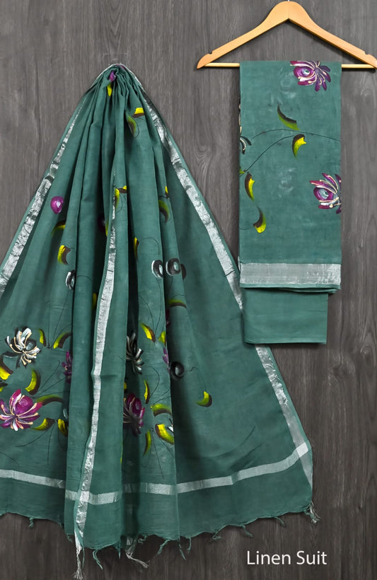 Hand Painted Linen Cotton Suit Botanical Garden Design
