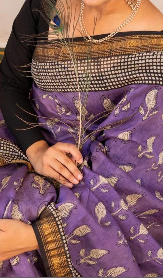 Pure Maheshwari Silk Saree Bagru Handblock Print Heritage Floral