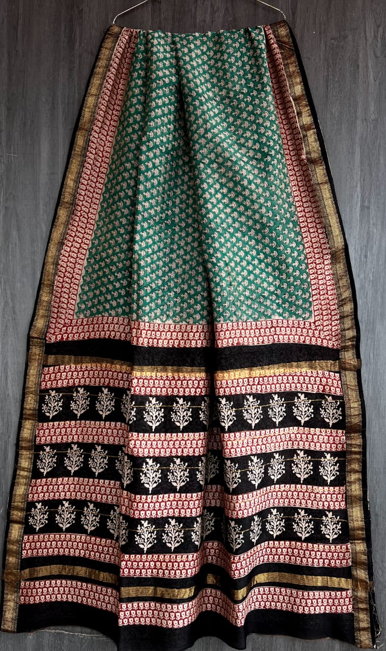 Pure Maheshwari Silk Saree Traditional Bagru Buti Design