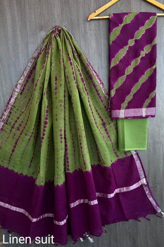Pure Linen Cotton Suit Elegant Tie And Dye Motif