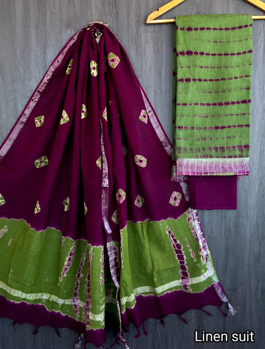 Pure Linen Cotton Suit Traditional Tie And Dye Design
