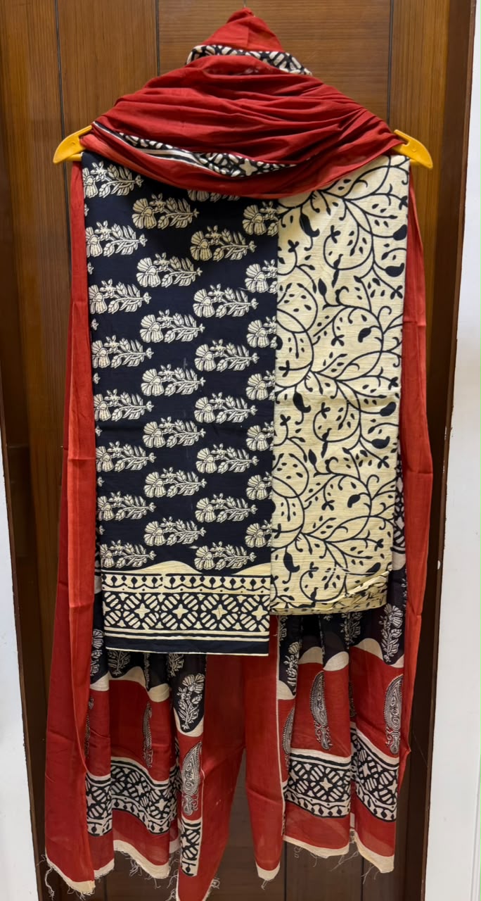 Pure Cotton Suit Timeless Bagru Floral Trail