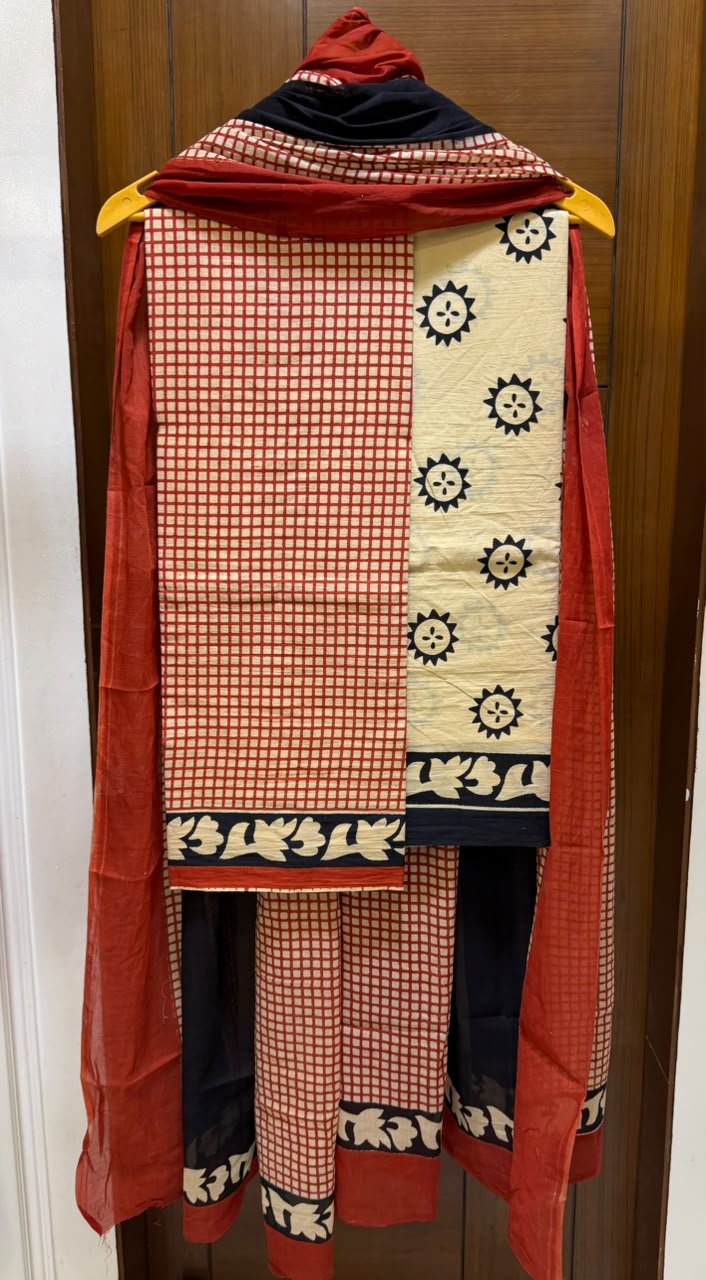 Pure Cotton Suit Bagru Artisan Floral Vine