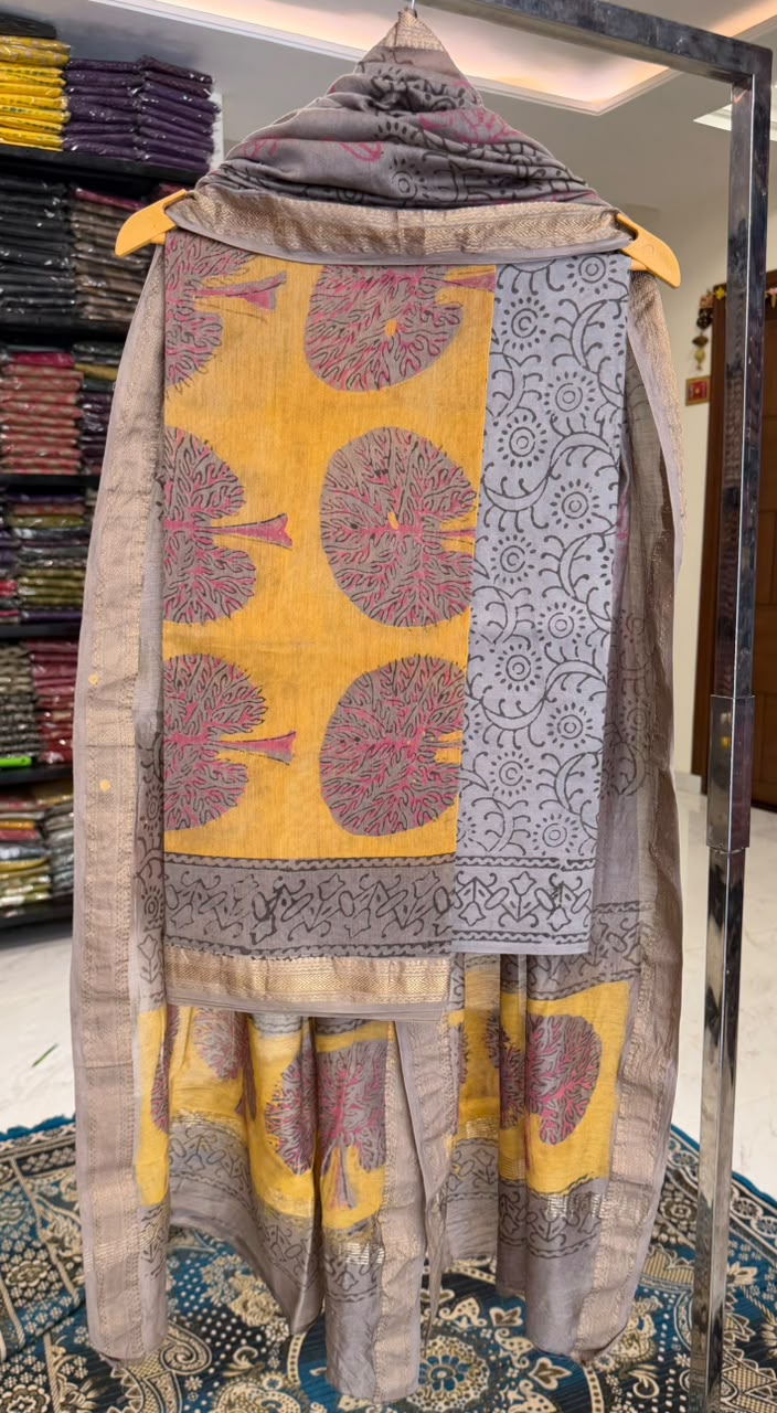Pure Maheshwari Silk Suit Traditional Pomegranate Dye Buti