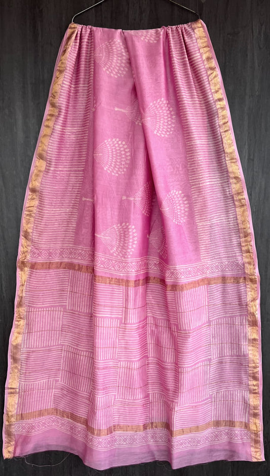 Pure Maheshwari Silk Saree Discharge Artisan Floral Vine