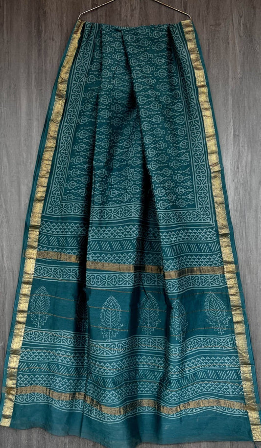 Pure Maheshwari Silk Saree Timeless Discharge Botanical Print