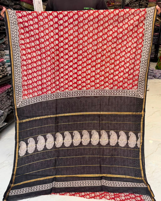 Chanderi Silk Bagru Handprinted Saree