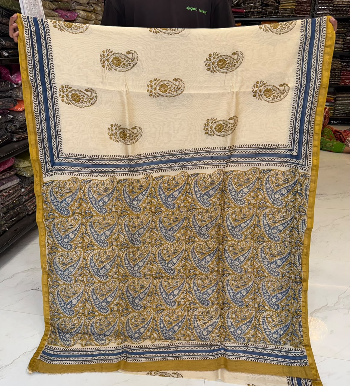Pure Chanderi Silk Bagru Handblock Saree