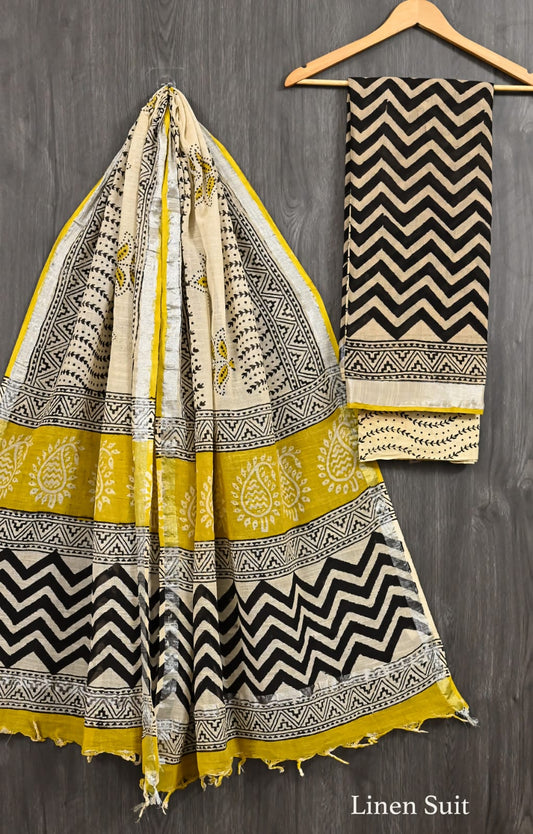 Graceful Bagru Handcrafted Linen Cotton Suit