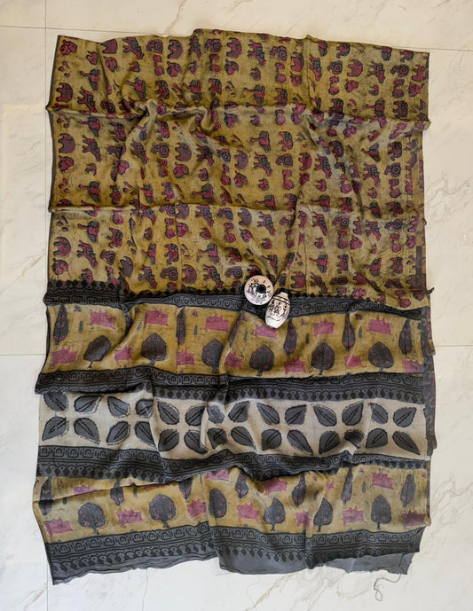 Pure Modal Silk Saree Pomegranate Dye Ethnic Ajrakh Border