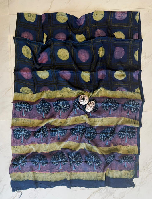 Pure Modal Silk Saree Pomegranate Dye Timeless Ajrakh Pattern