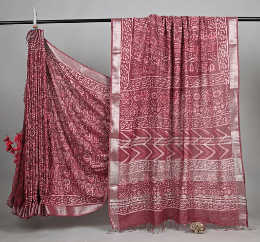 Heritage Dabu Handblock Linen Cotton Saree