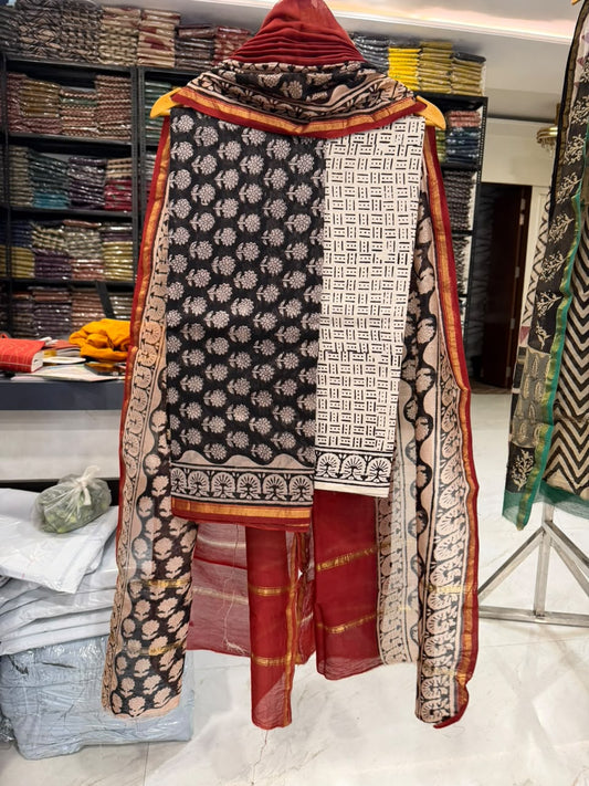 Elegant Bagru Print Chanderi Silk Suit