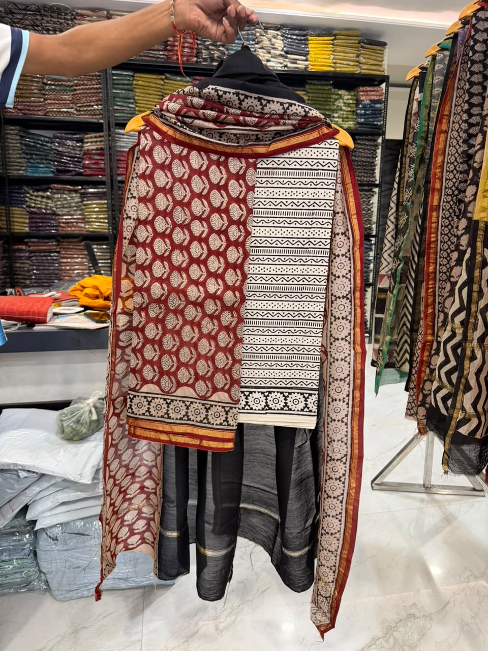 Exquisite Bagru Printed Chanderi Silk Suit