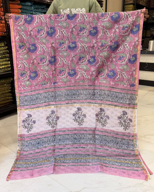 Charming Sanganeri Crafted Chanderi Silk Saree