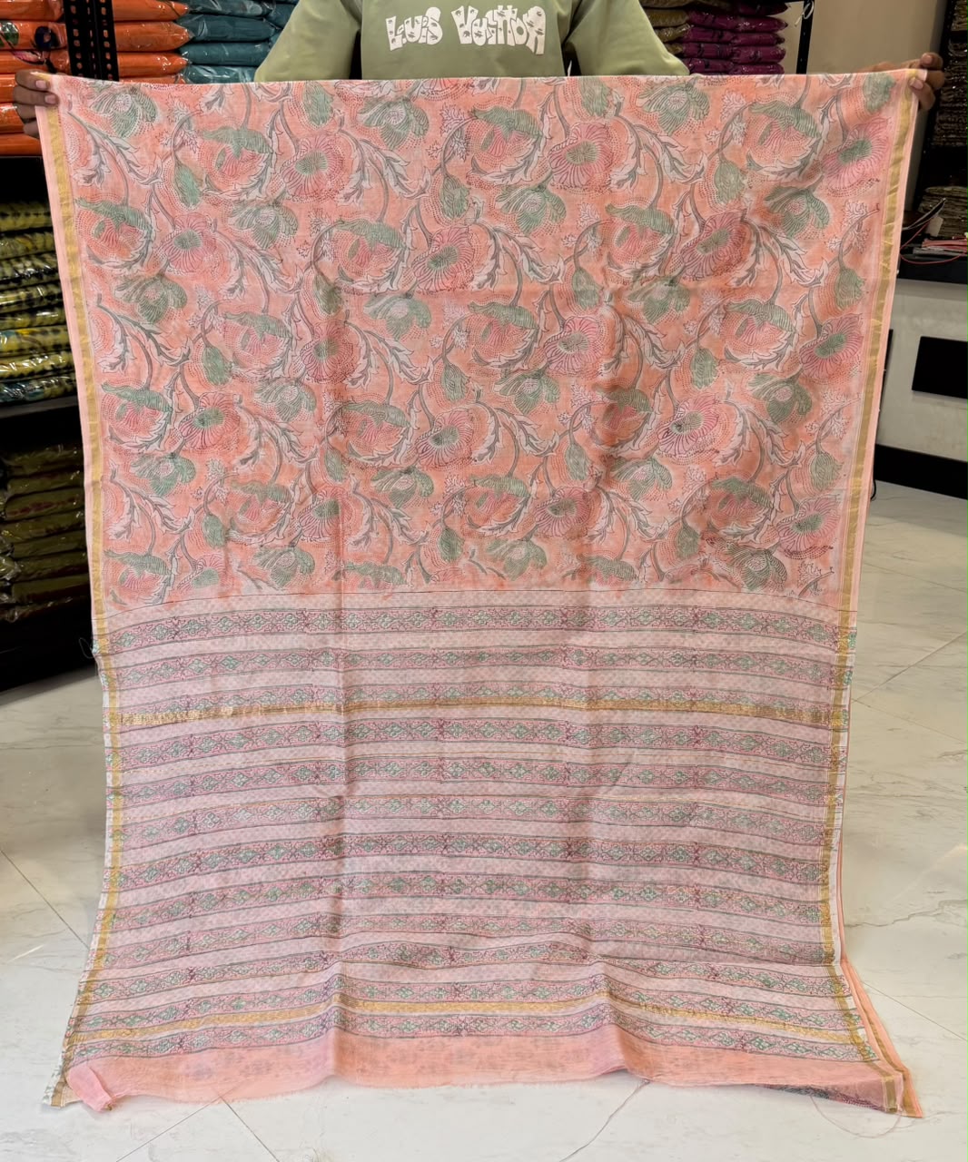 Classic Sanganeri Handblock Chanderi Silk Saree