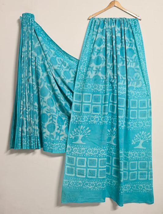 Turquoise Blue MN Bagmeri Crafted Cotton Saree