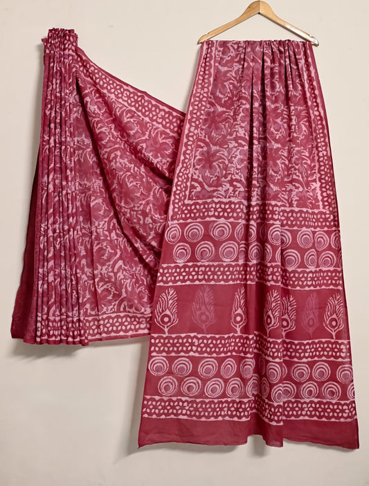 Red MN Bagmeri Handprinted Cotton Saree