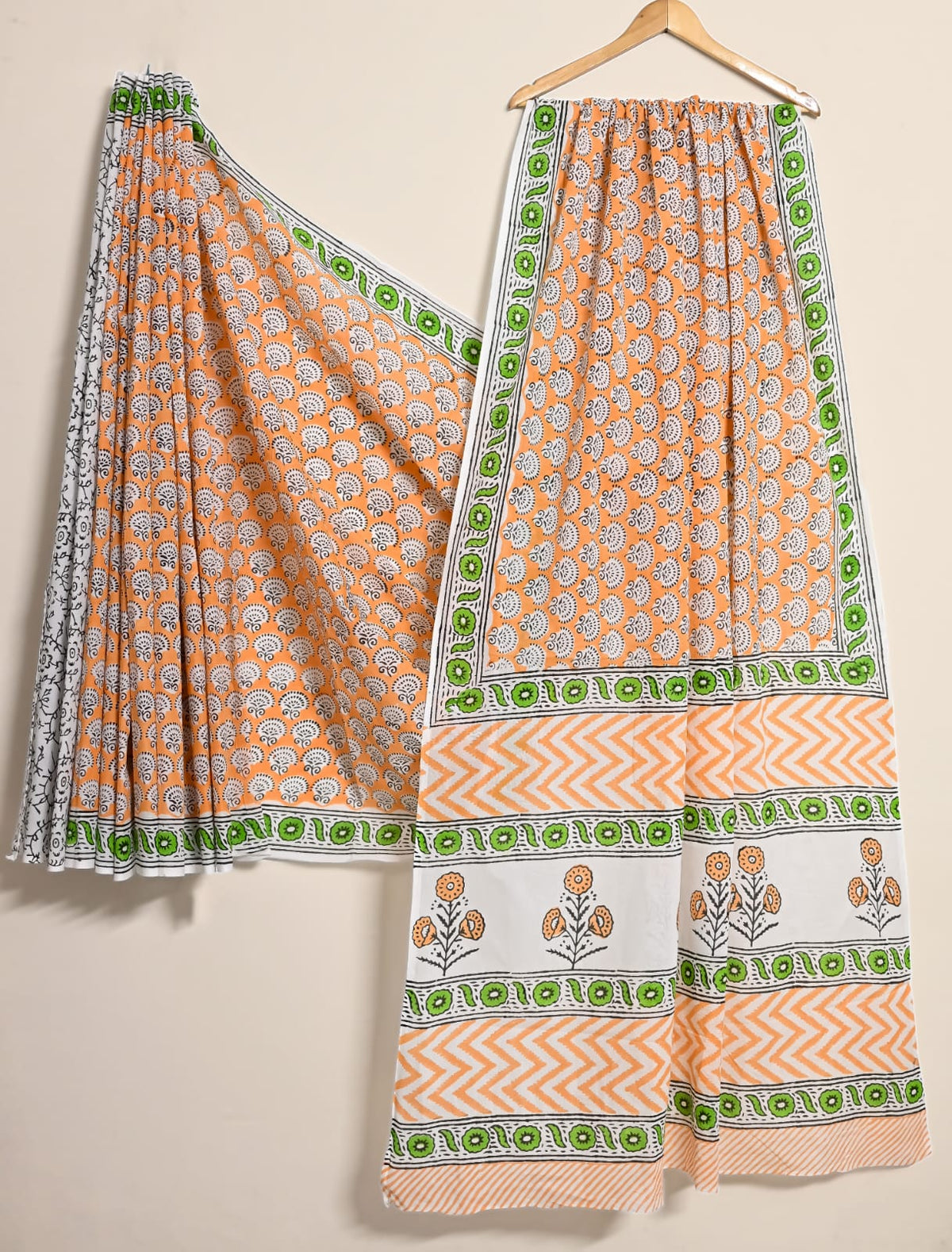 Orange Pigment Print Cotton Saree