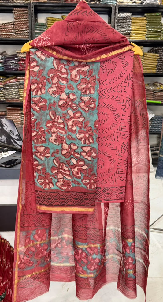 Heritage Pomegranate Handblock Chanderi Silk Suit