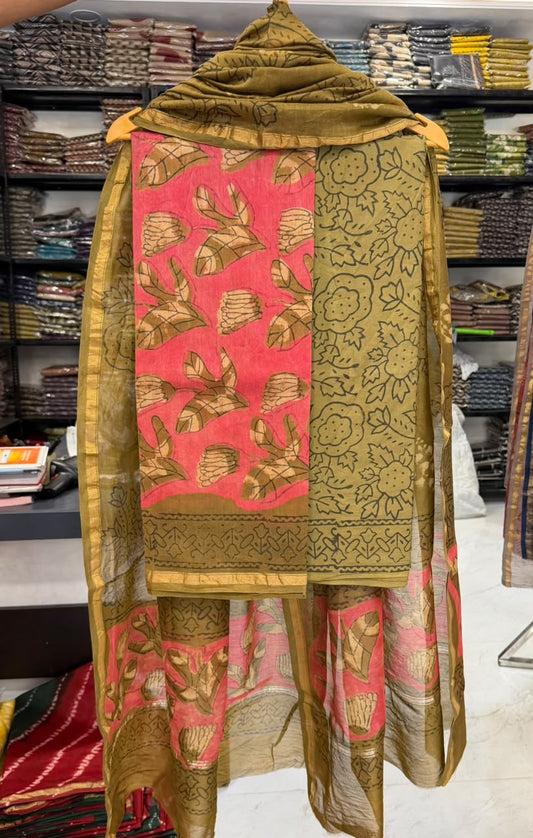 Graceful Pomegranate Handcrafted Chanderi Silk Suit