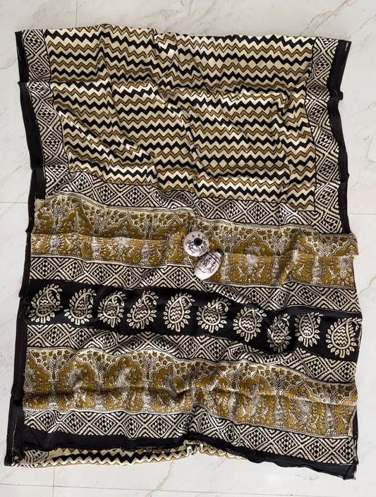 Majestic Bagru Block Print Modal Silk Saree