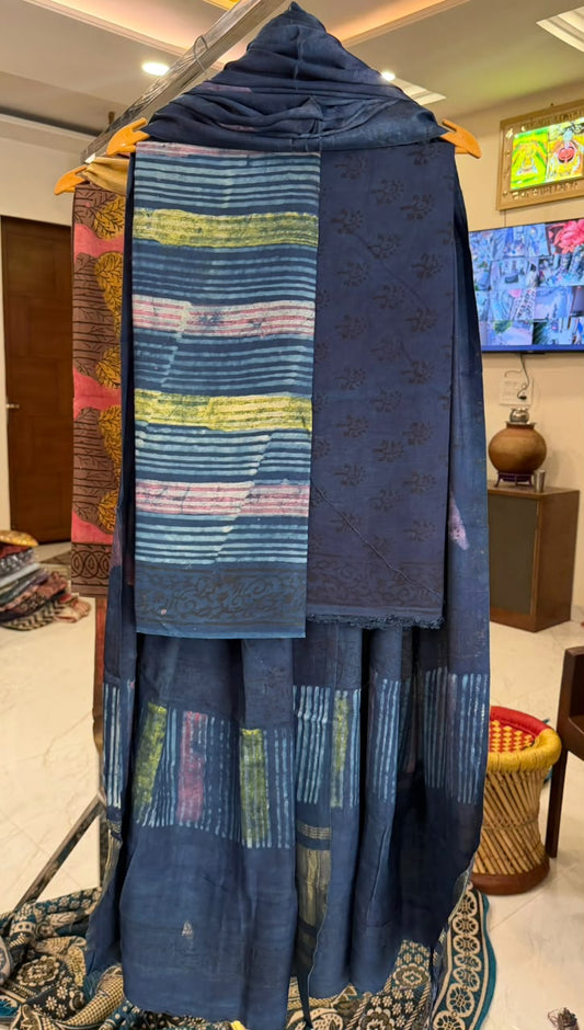 Exquisite Pomegranate Dye Ajrakh Silk Ensemble