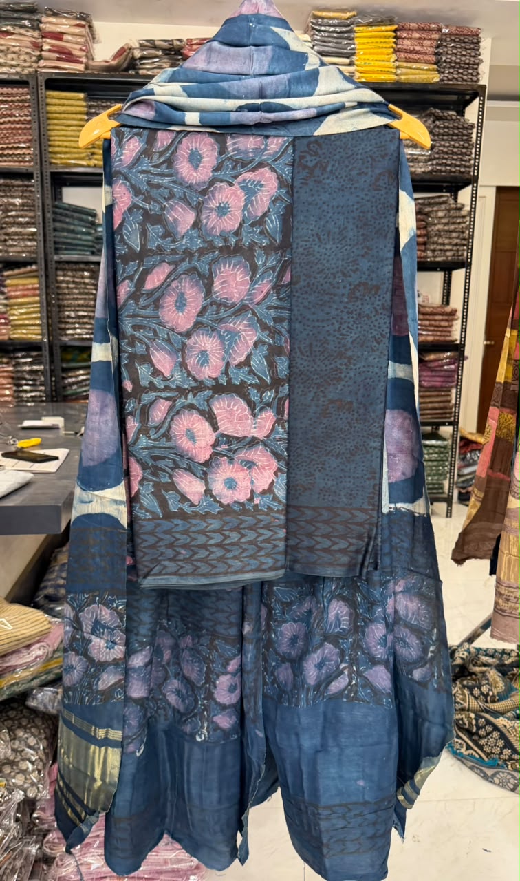 Artistic Pomegranate Dye Ajrakh Modal Silk Suit