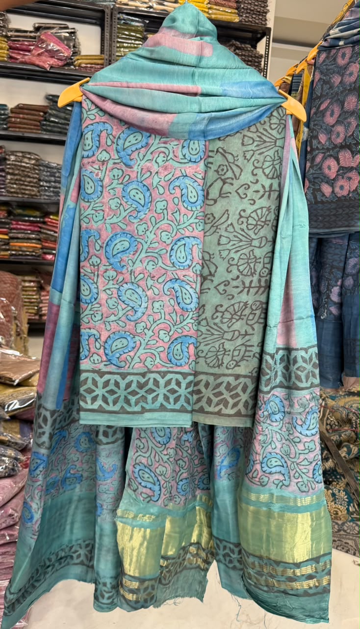 Premium Ajrakh Pomegranate Dye Modal Silk Suit