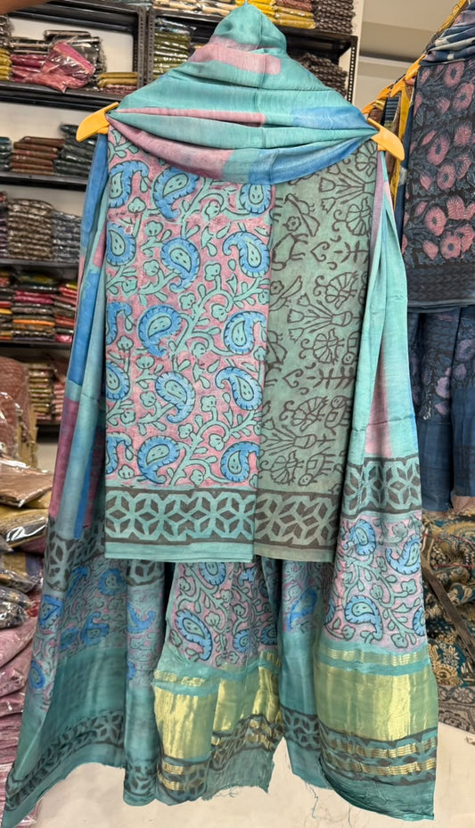 Premium Ajrakh Pomegranate Dye Modal Silk Suit