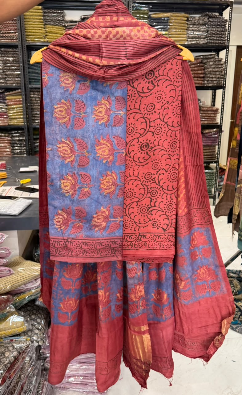 Splendid Ajrakh Pomegranate Dye Modal Silk Suit