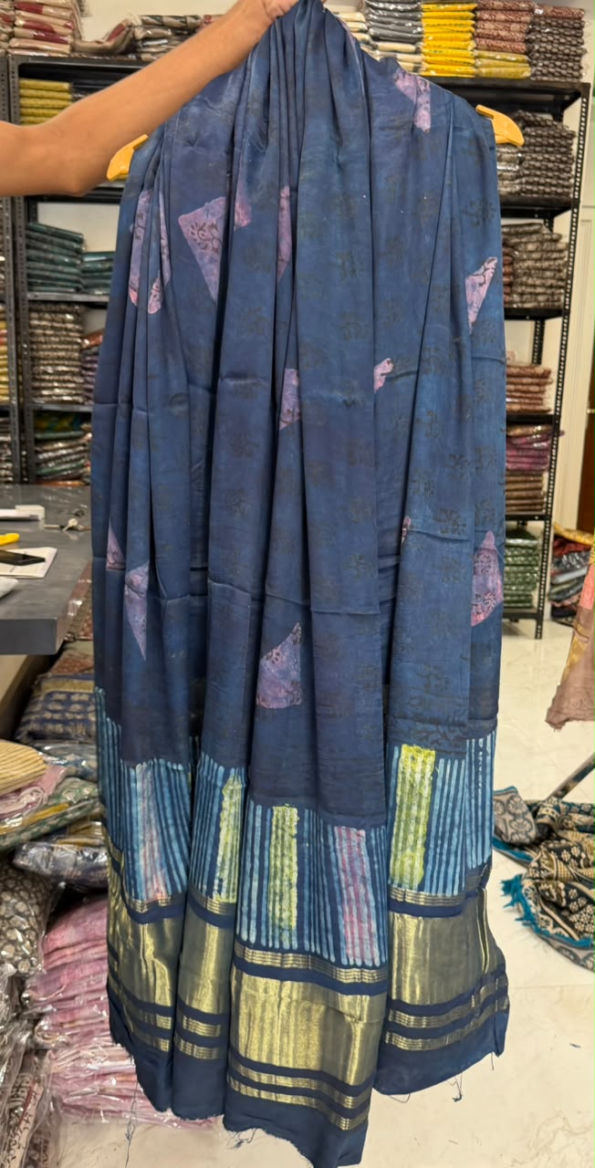 Exquisite Pomegranate Dye Ajrakh Silk Ensemble