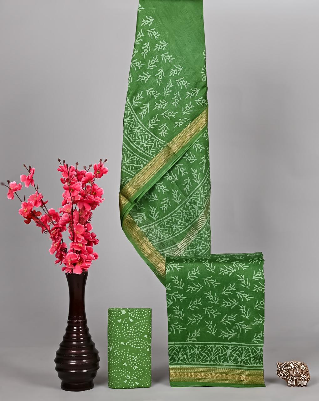 Green Dischrge Maheshwari Silk Suit
