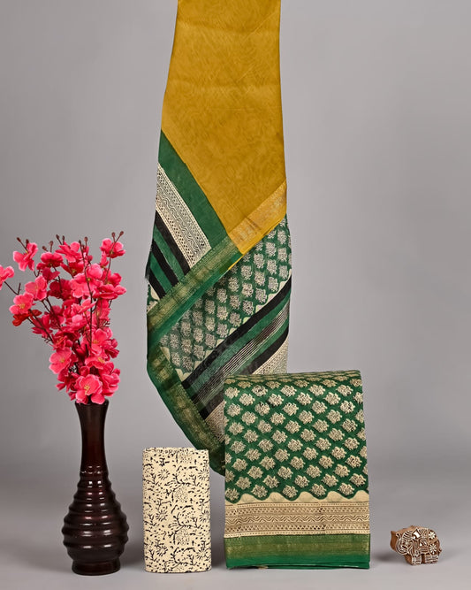 Elegant Bagru Print Pure Maheshwari Silk Suit