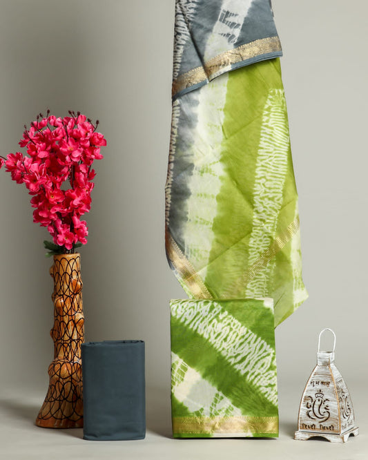 Elegant Shibori Print Pure Maheshwari Silk Suit